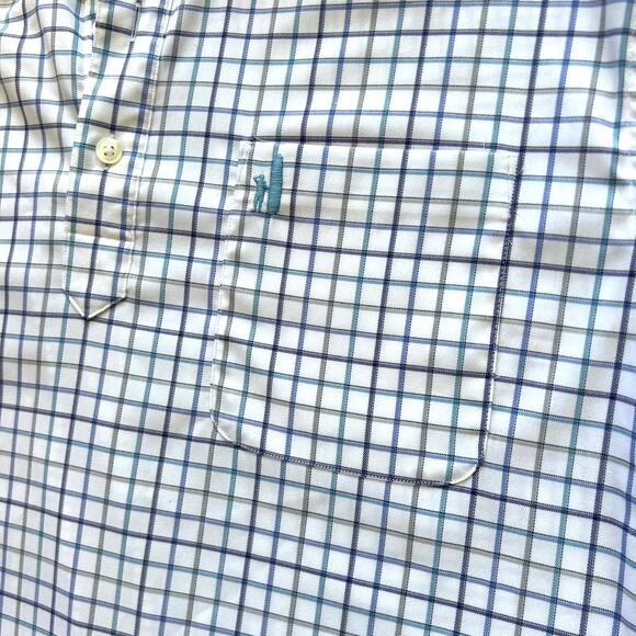 Johnnie-O Polo Shirt Mens Large White Blue Purple Plaid Prep-Formance Stretch - Picture 3 of 14